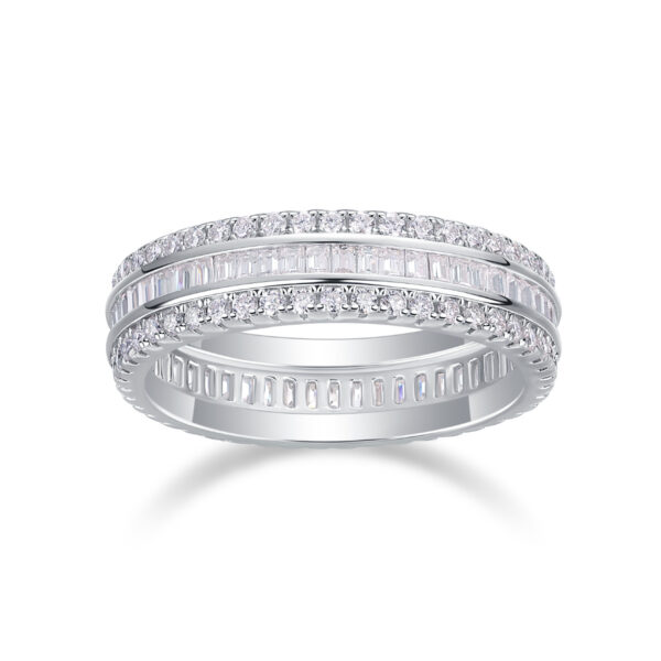 Three Row Diamond Ring Luxury Fashion Set Moissanite Silver Ring