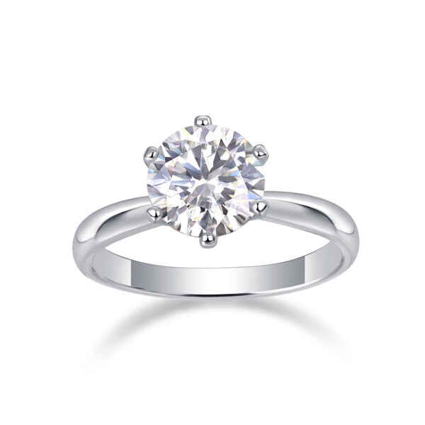 Classic Six-prong Mossan Diamond Silver Open Ring And Fixed Ring